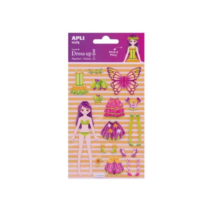 Apli Bolsa de Pegatinas Dress up 3D Annie - Adhesivos Removibles - Escenario Incluido - Fomenta la Creatividad y la Coordinacion - Ideal para Aprender Jugando