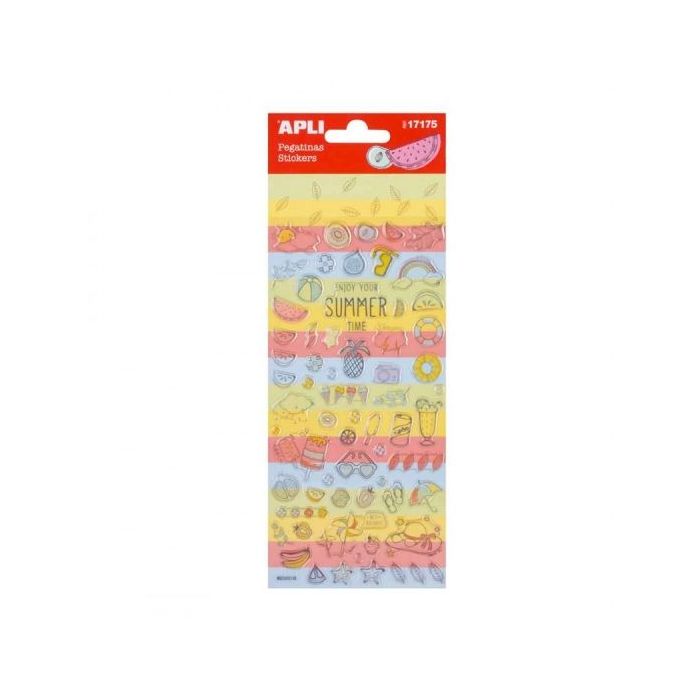 Apli Bolsa de Pegatinas de Verano - Adhesivo Permanente - Ideal para Scrapbooking - Desarrolla Psicomotricidad y Creatividad - 65 Pegatinas por Hoja