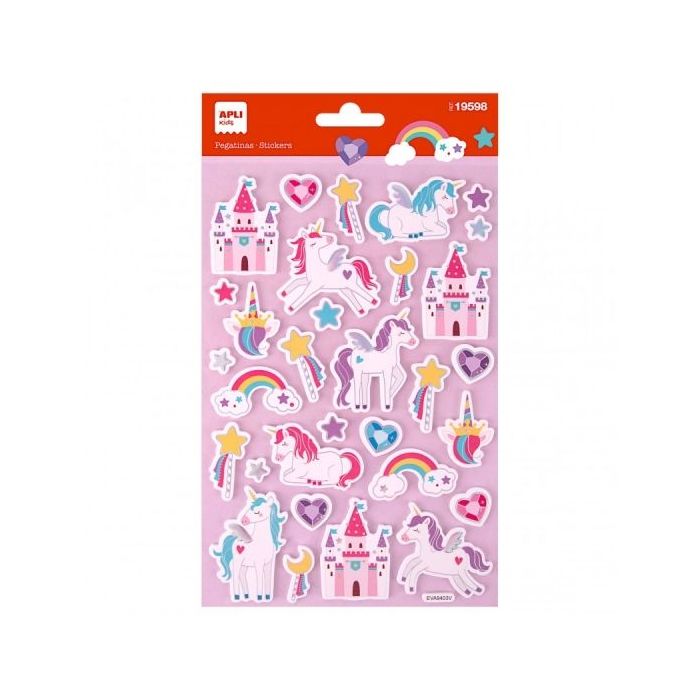 Apli Bolsa de Pegatinas de Unicornios - Adhesivo Permanente - Decoracion de Libros y Carpetas - Estimula Creatividad y Psicomotricidad Fina