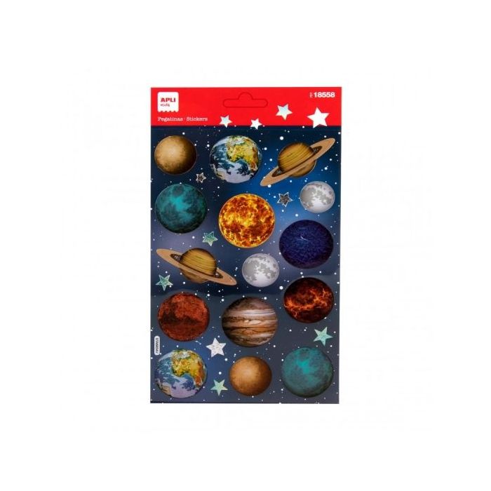 Apli Bolsa de Pegatinas de Planetas - Holograficas - Adhesivo Permanente - Ideal para Scrapbooking y Decoracion - Estimula Creatividad y Psicomotricidad Infantil