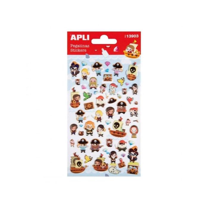 Apli Bolsa de Pegatinas de Piratas - Acabado Epoxy - Adhesivo Permanente - Ideal para Scrapbooking y Decoracion - Fomenta Creatividad y Psicomotricidad Infantil