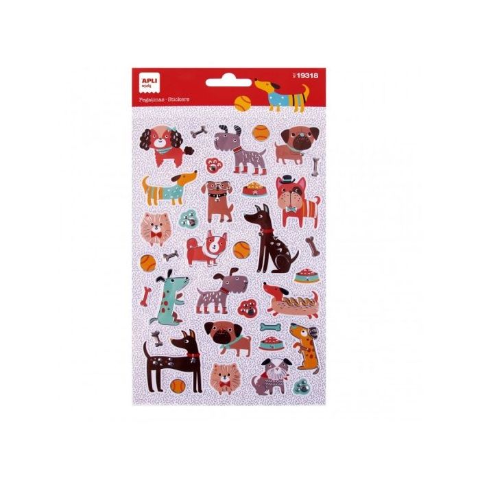 Apli Bolsa de Pegatinas de Perritos - Relieve - Detalles Metalizados - Adhesivo Permanente - Ideal para Scrapbooking y Decoracion - Estimula Creatividad y Psicomotricidad Infantil