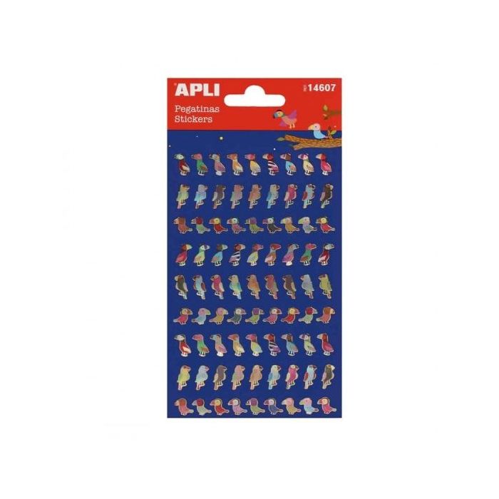 Apli Bolsa de Pegatinas de Pajaros - Acabado Brillante - Adhesivo Permanente - Ideal para Scrapbooking y Decoracion - Estimula Creatividad y Psicomotricidad Infantil