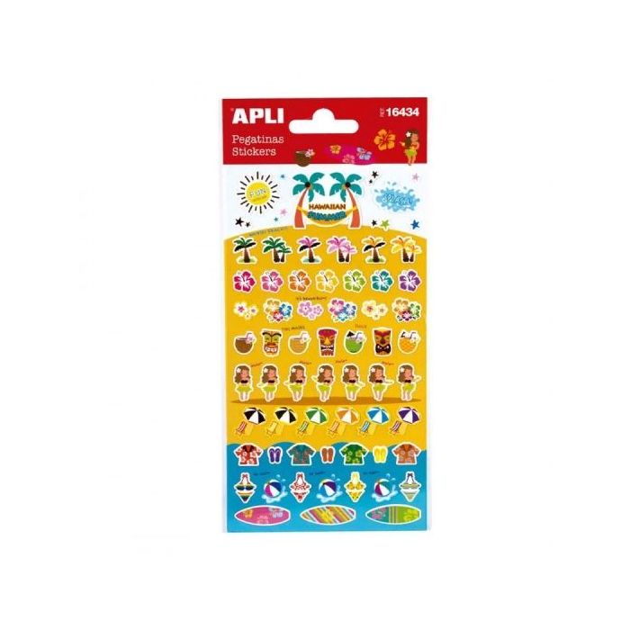 Apli Bolsa de Pegatinas de Hawai - Acabado Mate - Adhesivo Permanente - Fomenta Creatividad y Psicomotricidad en Niños