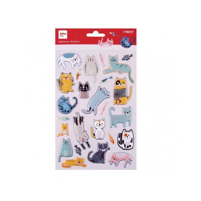 Apli Bolsa de Pegatinas de Gatos - Relieve y Detalles Metalizados - Adhesivo Permanente - Ideal para Scrapbooking y Decoracion - Estimula Creatividad y Psicomotricidad Fina