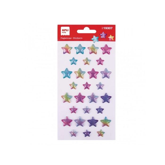 Apli Bolsa de Pegatinas de Estrellas - Tornasol - Relieve - Efecto Metalizado - Adhesivo Permanente - Ideal para Scrapbooking y Decoracion - Estimula Creatividad y Psicomotricidad Infantil