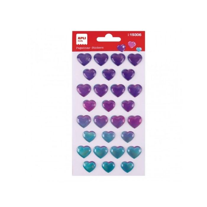 Apli Bolsa de Pegatinas de Corazones - Tornasol - Relieve - Efecto Metalizado - Adhesivo Permanente - Ideal para Scrapbooking y Decoracion - Estimula Creatividad y Psicomotricidad Infantil