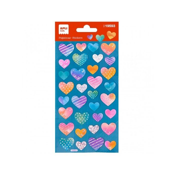 Apli Bolsa de Pegatinas Corazones Holograficos - Adhesivo Permanente - Decoracion de Albumes y Tarjetas - Estimula Creatividad y Psicomotricidad en Niños