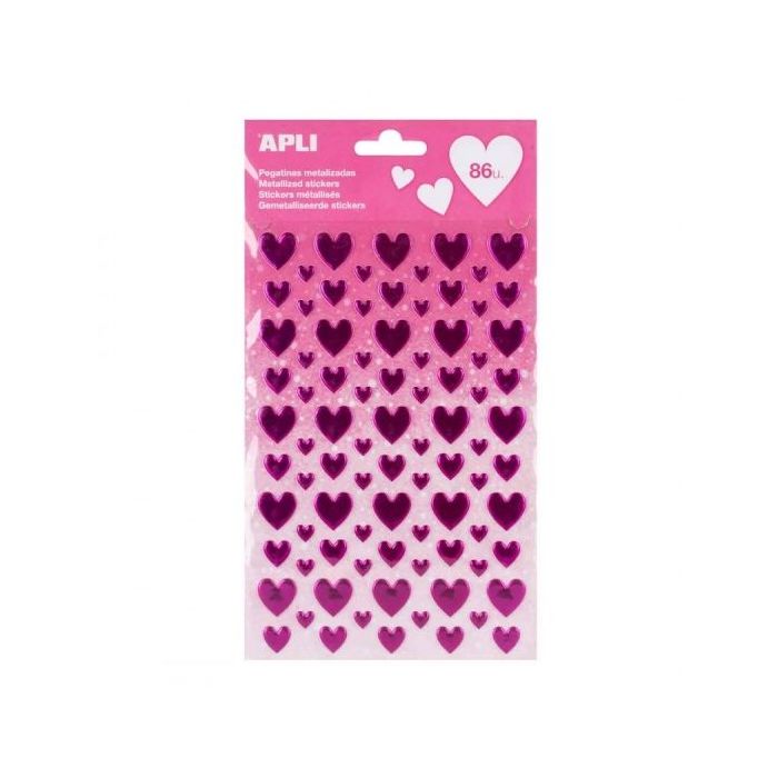 Apli Bolsa de Pegatinas Corazon - Adhesivo Permanente - Ideal para Scrapbooking - Decoracion de Albumes y Tarjetas - Estimula Creatividad Infantil - Color Rosa