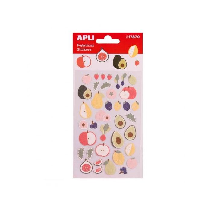 Apli Bolsa de Pegatinas con Frutas - Acabado Epoxy - Adhesivo Permanente - Ideal para Scrapbooking y Decoracion - Fomenta Creatividad y Psicomotricidad Infantil