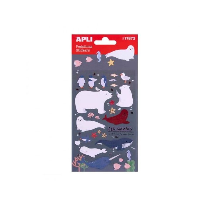 Apli Bolsa de Pegatinas con Animales Marinos - Acabado Epoxy - Adhesivo Permanente - Ideal para Scrapbooking y Decoracion - Fomenta Creatividad y Psicomotricidad Infantil