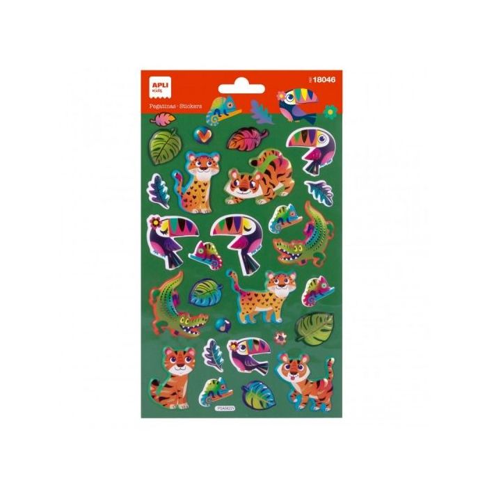 Apli Bolsa de Pegatinas Animales de la Selva - Acabado Metalizado - Adhesivo Permanente - Ideal para Scrapbooking y Decoracion - Estimula Creatividad y Psicomotricidad Infantil