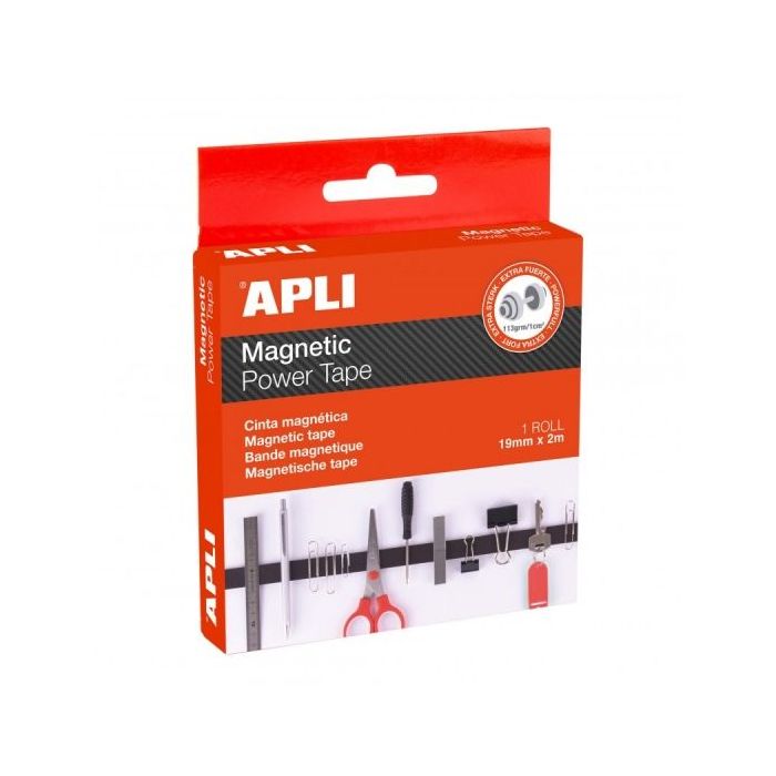 Apli Cinta Adhesiva Magnetica - Adhesivo por un Lado - Magnetico por el Otro - Facil de Cortar - Ideal para Manualidades y Fijacion en Superficies Metalicas - Color Negro