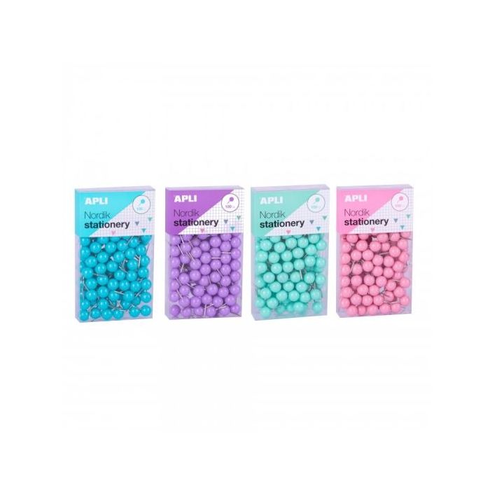 Apli Chinchetas Redondas - 8 Cajas de 100 Unidades - Cabeza de Plastico - Punta Metalica - Ideales para Mapas, Corcho, Manualidades - Colores Surtidos
