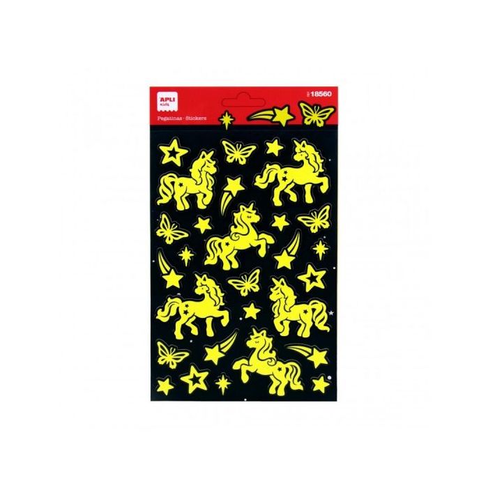 Apli Bolsa de Pegatinas Unicornios - Luminiscentes - Adhesivo Permanente - Ideales para Scrapbooking y Decoracion - Desarrollan Psicomotricidad y Creatividad Infantil