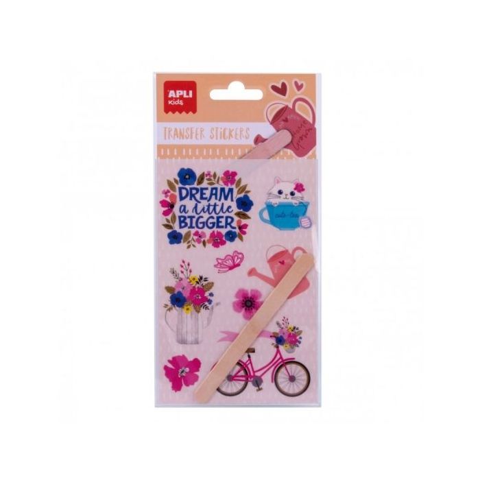 Apli Bolsa de Pegatinas Transferibles Flores - Incluye 1 Hoja con 8 Pegatinas y Palito de Madera - Facil Aplicacion en 4 Pasos