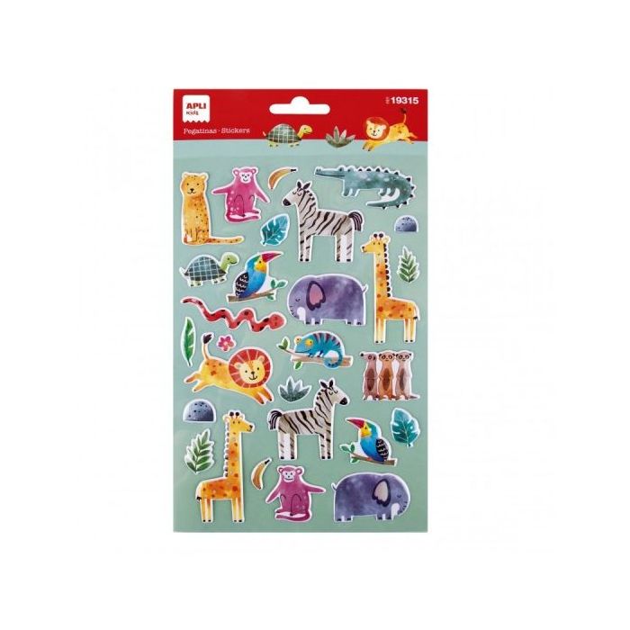 Apli Bolsa de Pegatinas Safari - Relieve y Detalles Metalizados - Adhesivo Permanente - Ideal para Scrapbooking y Decoracion - Estimula Creatividad y Psicomotricidad Infantil