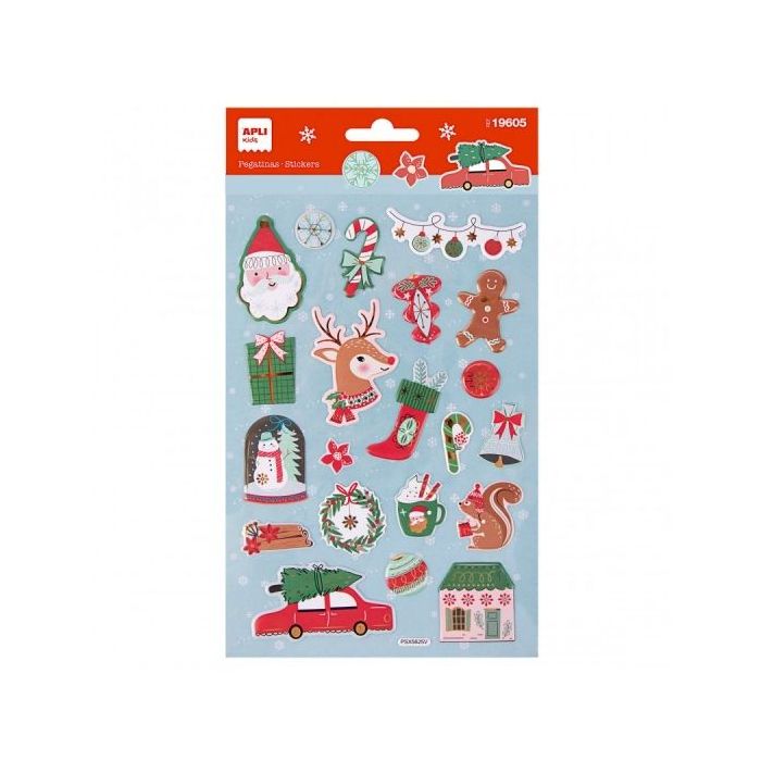 Apli Bolsa de Pegatinas Navideñas Reno - Adhesivo Permanente - 22 Pegatinas Surtidas - Ideal para Decorar Regalos y Tarjetas - Estimula Creatividad y Psicomotricidad Fina en Niños