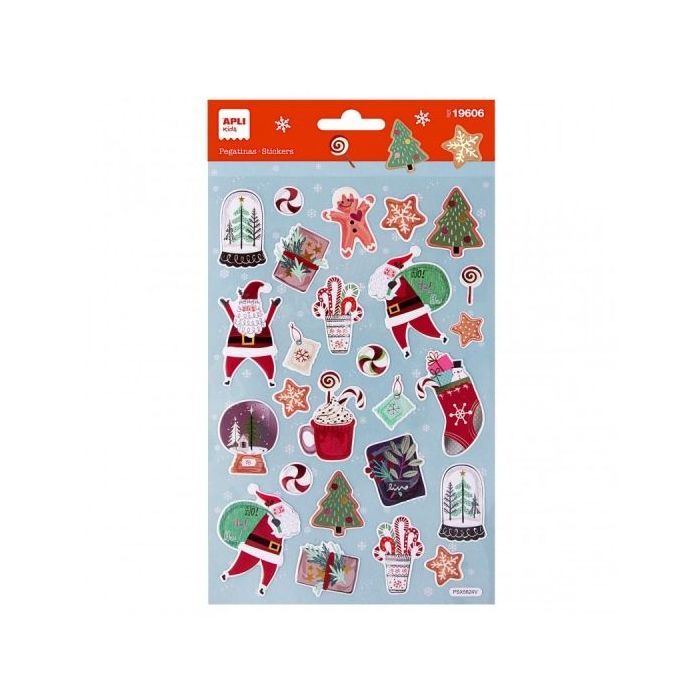 Apli Bolsa de Pegatinas Navideñas Ho Ho Ho - Adhesivo Permanente - Motivos Navideños - Ideal para Decorar Regalos y Tarjetas - Fomenta Creatividad y Psicomotricidad en Niños
