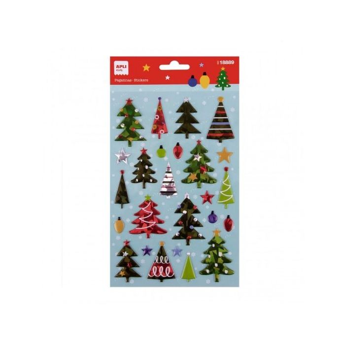 Apli Bolsa de Pegatinas Navideñas de Arboles de Navidad - Detalles Metalizados - Adhesivo Permanente - Ideal para Scrapbooking y Decoracion - Estimula Creatividad y Psicomotricidad Infantil