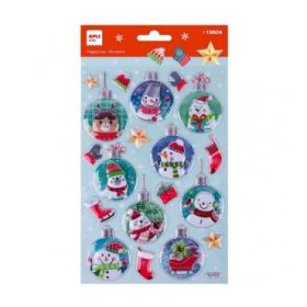 Apli Bolsa de Pegatinas Navideñas Bola Muñeco de Nieve - Adhesivo Permanente - Diseños Surtidos - Ideal para Decorar Regalos y Tarjetas - Estimula Creatividad y Psicomotricidad Fina
