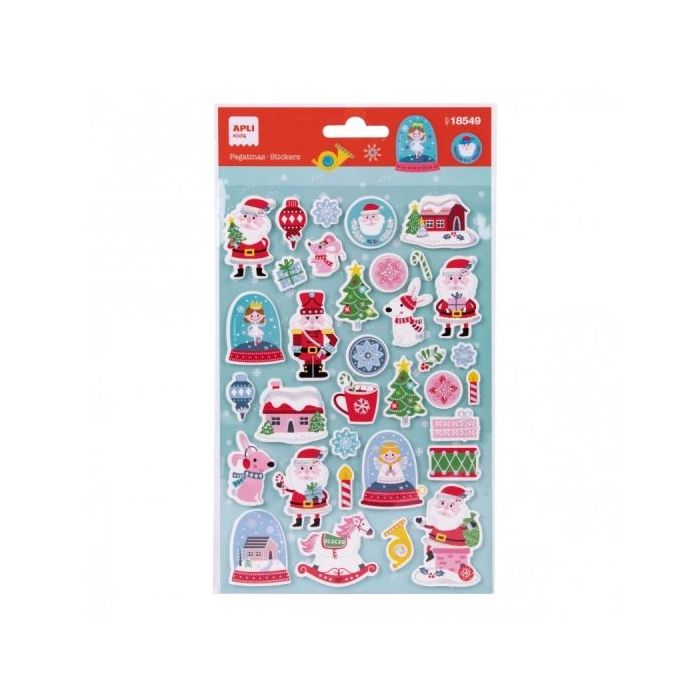 Apli Bolsa de Pegatinas Navideñas Bolas de Nieve - Goma EVA - Adhesivo Permanente - Ideal para Scrapbooking y Decoracion - Fomenta Creatividad y Psicomotricidad Infantil