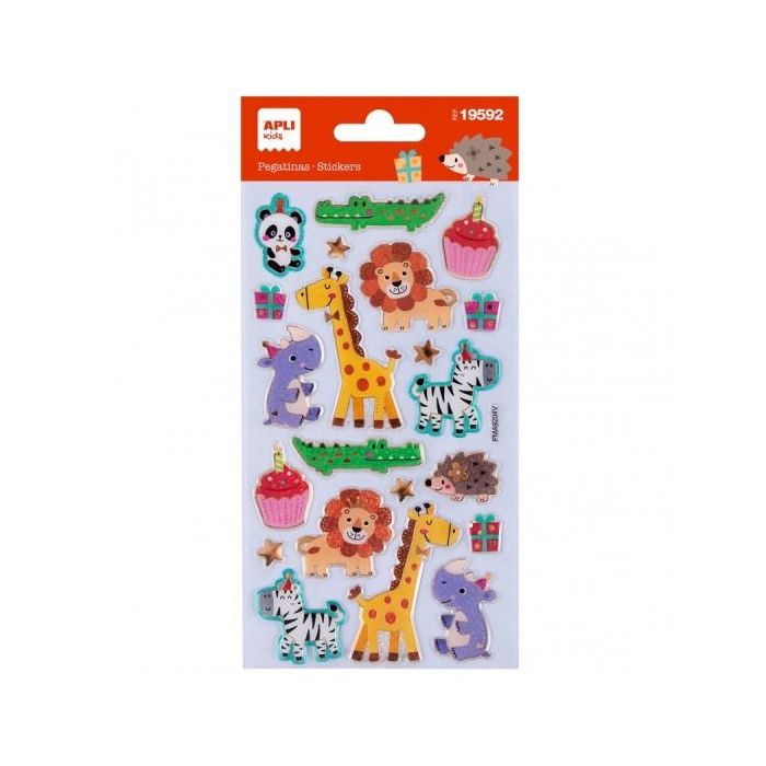 Apli Bolsa de Pegatinas Fiesta de Animales - Adhesivo Permanente - Ideal para Scrapbooking - Estimula Creatividad y Psicomotricidad Fina