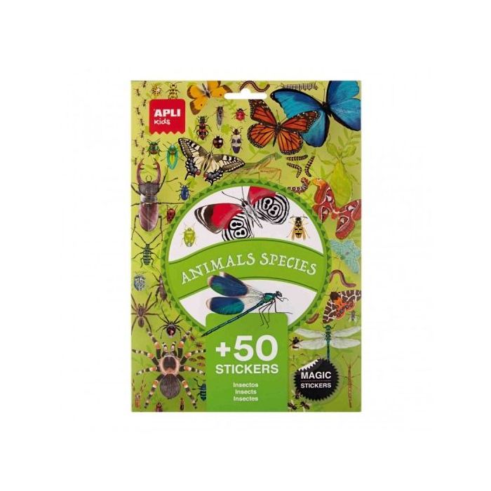 Apli Pack de 50 Pegatinas de Insectos - Removibles - Educativas - Desarrollan Psicomotricidad Fina - Imagenes Realistas