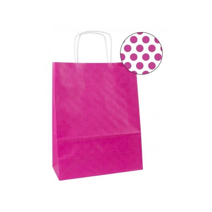 Apli Pack de 50 Bolsas Kraft - Gran Resistencia a roturas - Asas Rizadas para Facil Transporte - Reutilizables y Reciclables - Color Fucsia