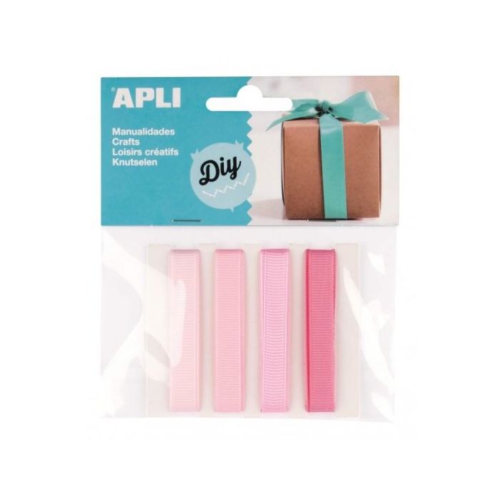 Apli Pack de 4 Cintas de Tela - Ideales para Manualidades - Scrapbooking - Envolver Regalos - Decoraciones para Eventos y Accesorios - Color Rosa