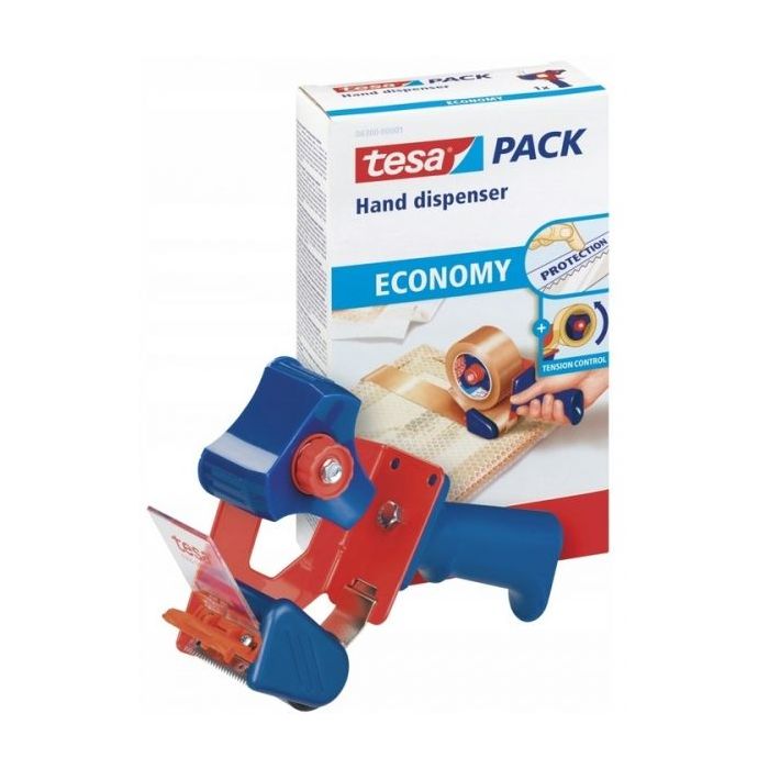 Tesa 6300 Economy Precintadora para Rollos de hasta 50mm - Tension Ajustable Manualmente - Color Rojo/Azul