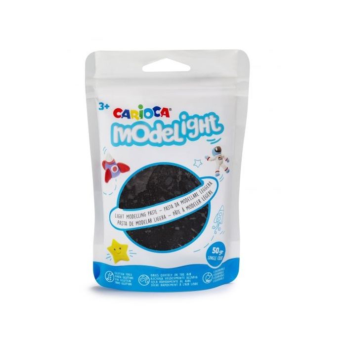 Carioca Modelight Pack de Pasta de Moldear Super Ligera - Elastica y Maleable - Se Seca al Aire - No Ensucia las Manos - Reutilizable con Agua - Color Negro