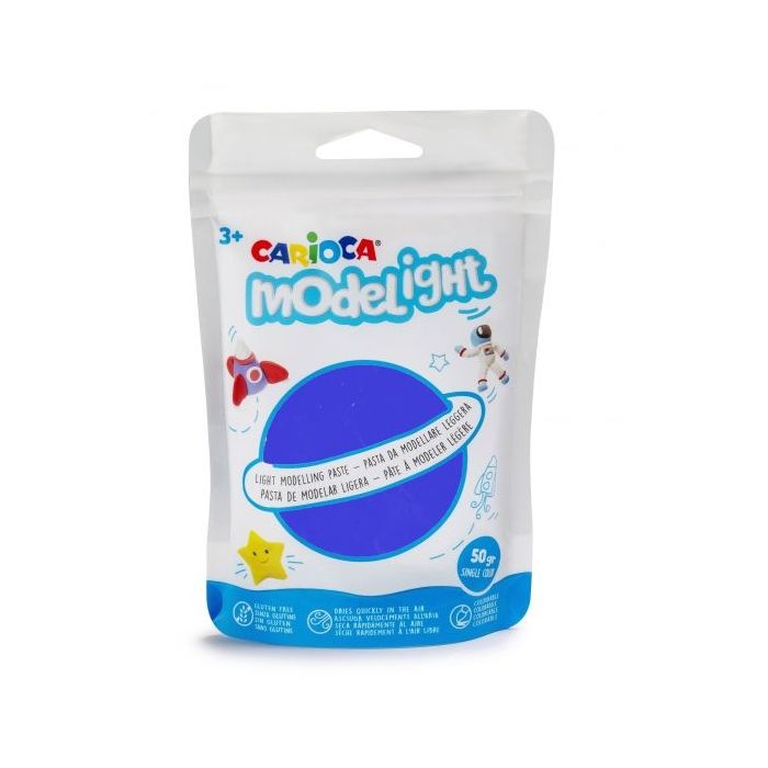 Carioca Modelight Pack de 50gr de Masa de Modelar - Super Ligera - Elastica y Maleable - Se Seca al Aire - No Ensucia las Manos - Reutilizable con Agua - Color Azul
