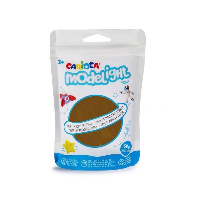 Pack Carioca Modelight 50gr Pasta de Moldear - Super Ligera - Elastica - Maleable - Se Seca al Aire - No Ensucia - Reutilizable con Agua - Coloreable al Secar - Color Marron