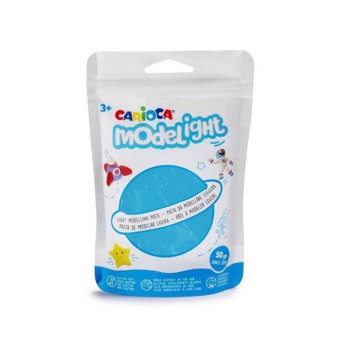 Carioca Modelight Pack de Pasta de Moldear Super Ligera - Elastica y Maleable - Se Seca al Aire - No Ensucia las Manos - Reutilizable con Agua - Color Azul