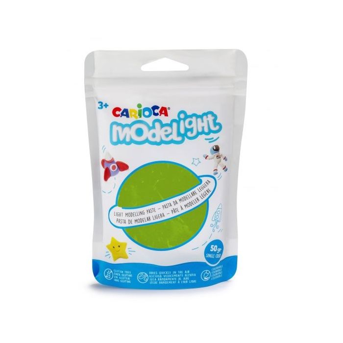 Carioca Modelight Pack de Pasta de Moldear Super Ligera - Elastica y Maleable - Se Seca al Aire - No Ensucia las Manos - Reutilizable con Agua - Color Verde