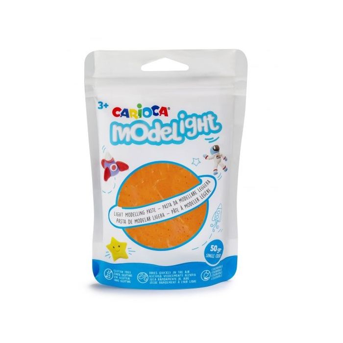 Carioca Modelight Pack de Pasta de Moldear Super Ligera - Elastica y Maleable - Se Seca al Aire - No Ensucia las Manos - Reutilizable con Agua - Color Naranja