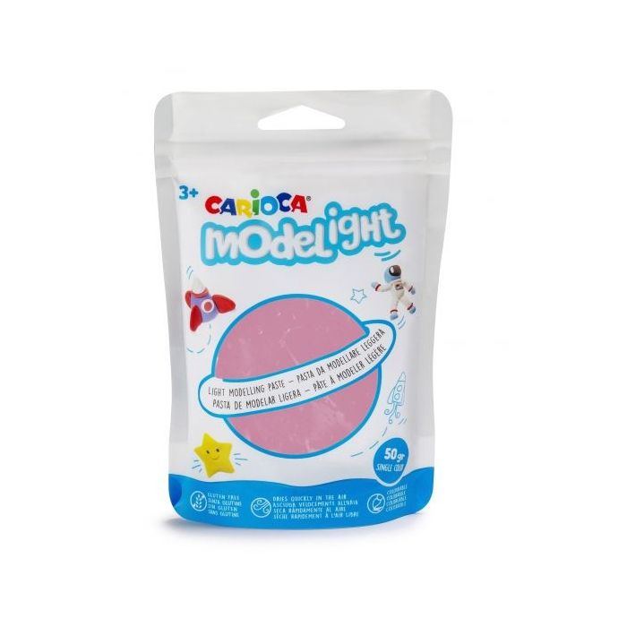 Carioca Modelight Pack de Pasta de Moldear Super Ligera - Elastica y Maleable - Se Seca al Aire - No Ensucia las Manos - Reutilizable con Agua - Color Rosa