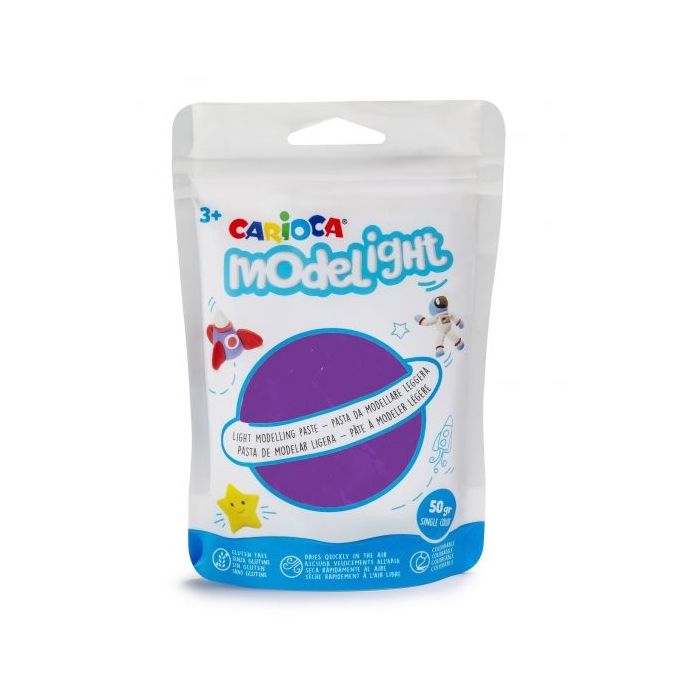 Carioca Modelight Pack de Pasta de Moldear Super Ligera - Elastica y Maleable - Se Seca al Aire - No Ensucia las Manos - Reutilizable con Agua - Color Morado