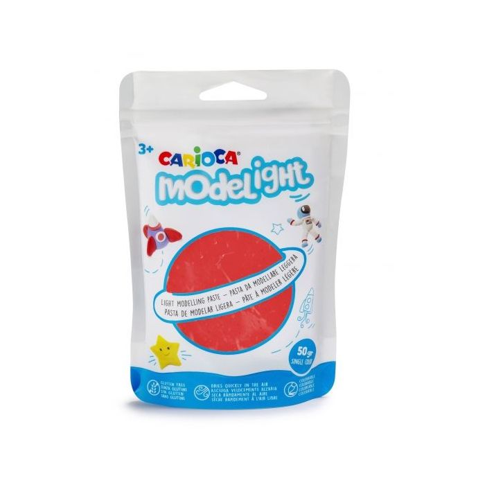 Carioca Modelight Pack de Pasta de Moldear Super Ligera - Elastica y Maleable - Se Seca al Aire - No Ensucia las Manos - Reutilizable con Agua - Color Rojo