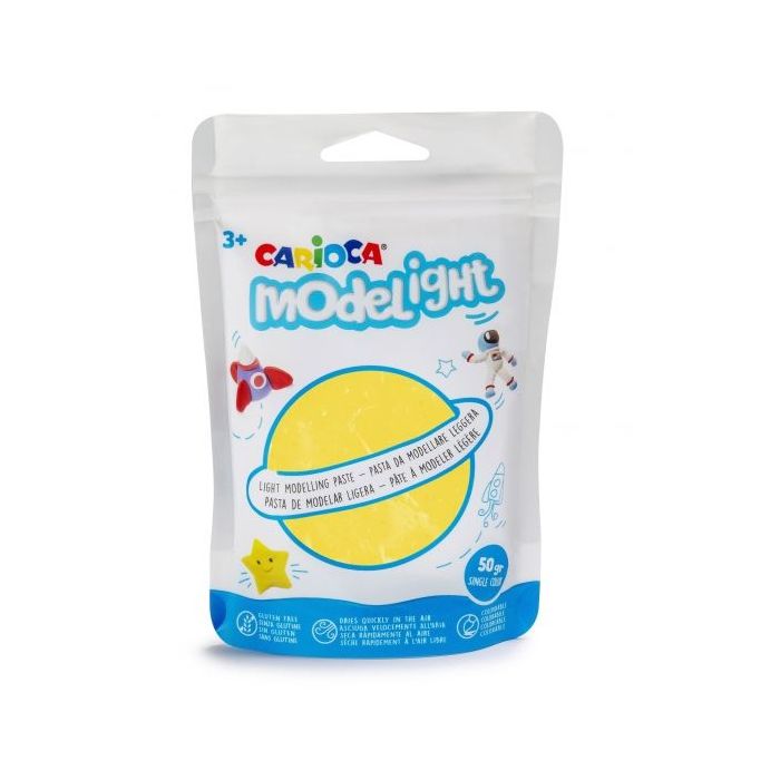 Carioca Modelight Pack de Pasta de Moldear Super Ligera - Elastica y Maleable - Se Seca al Aire - No Ensucia las Manos - Colores Brillantes y Mezclables - Color Amarillo