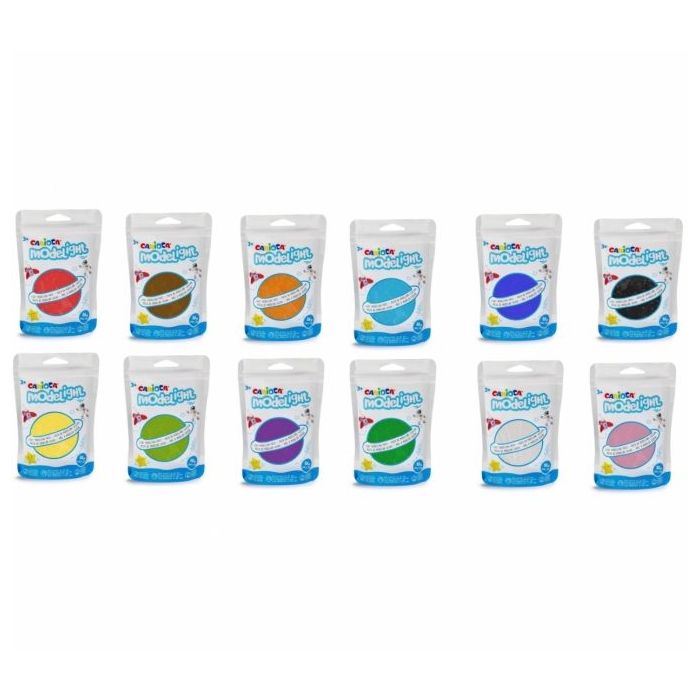 Carioca Modelight Pack de 12 Pastas de Moldear Super Ligera - Elastica y Maleable - Se Seca al Aire - No Ensucia las Manos - Reutilizable con Agua - Color Varios