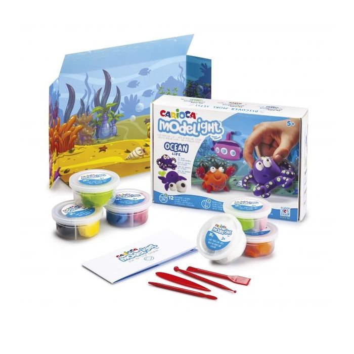 Carioca Modelight Maxiplaybox Ocean Pack de Pasta de Moldear - Super Ligera - Elastica - Maleable - sin Gluten - Se Seca al Aire - Incluye Herramientas y Escenario - Color Varios