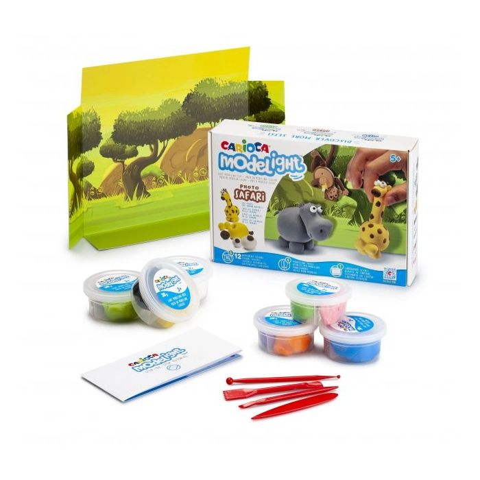 Carioca Pack Modelight Maxiplaybox Safari - Pasta de Moldear Ligera y Elastica - sin Gluten - Se Seca al Aire - Incluye Herramientas y Tutorial - Color Varios
