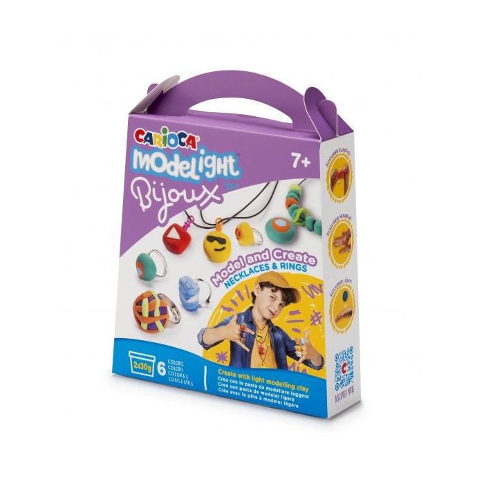 Carioca Modelight Bijoux Pack de Creacion de Joyas - Pasta Super Ligera y Elastica - sin Gluten - Seca al Aire - Colores Brillantes y Mezclables - Tutorial Incluido - Color Varios