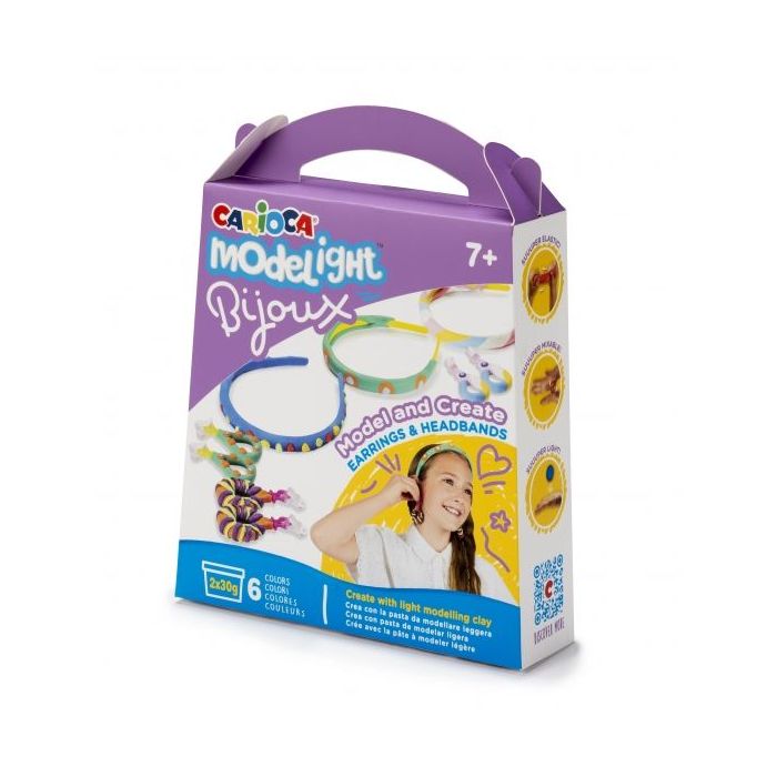 Carioca Modelight Bijoux Pack de Creacion de Joyas - Pasta Super Ligera y Maleable - sin Gluten - Seca al Aire - Colores Brillantes y Mezclables - Tutorial Incluido - Color Varios