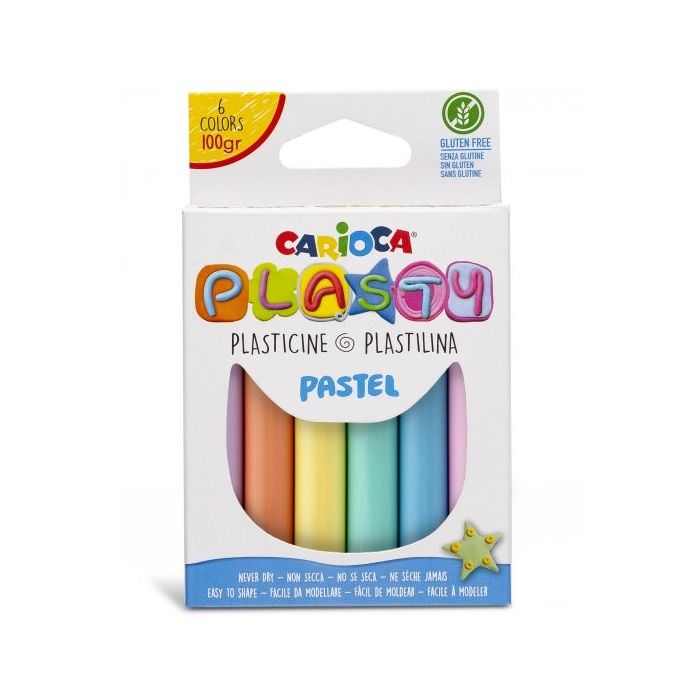 Carioca Pack de 6 Plastilinas Colores Pastel - Facil de Usar - No Se Seca - Reutilizable - Colores Brillantes y Mezclables - Libre de Gluten - Color Varios