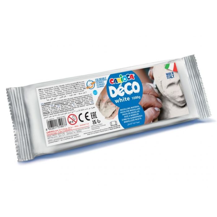 Carioca Pasta de Modelar 1000gr - Apta para Todas las Tecnicas de Modelaje - Endurece al Aire sin Coccion - Facil de Alisar - Color Blanco
