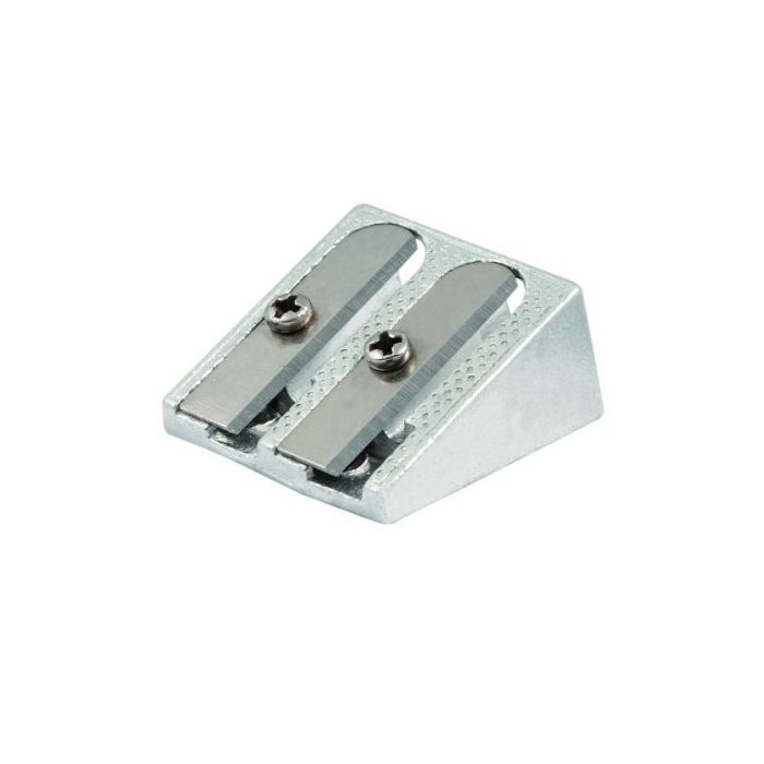 Faibo Afilalapiz Metalico de 2 Orificios para Lapices de hasta 10mm - Forma de Cuña - Color Aluminio