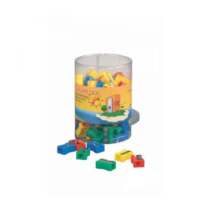 Faibo Bote de 100 Sacapuntas de Plastico con 1 Orificio - 100% Reciclable - Colores Surtidos